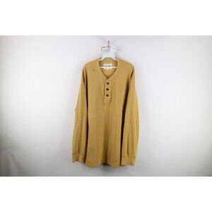 Vintage Eddie Bauer Mens 2XL XXL Faded Thermal Waffle Knit Henley T-Shirt Yellow